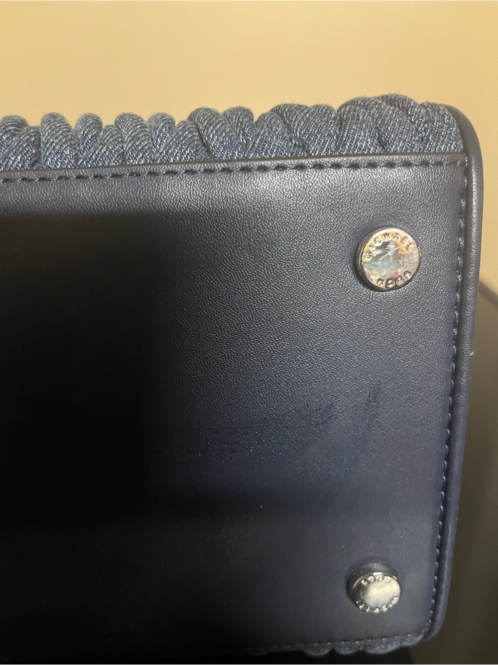 EUC Michael Kors Hamilton Denim-Textured Navy Satchel with Shoulder Strap - Picture 10 of 14